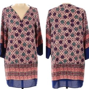 Renee C. Pullover Dress Geometric Print 3/4 Sleeve, Large Multicolor